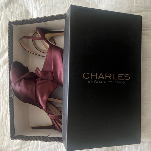 New Burgundy Satin Heels - Picture 4 of 5